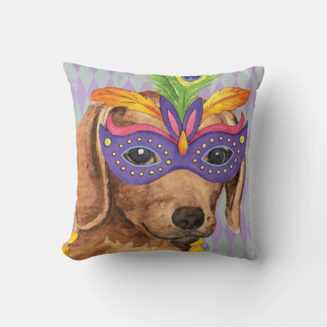 Mardi Gras Dachshund Cushion (Front)