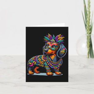 Mardi Gras Dachshund Dog Beads Mask Carnival Festi Card