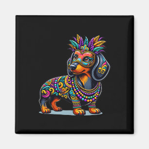 Mardi Gras Dachshund Dog Beads Mask Carnival Festi Magnet