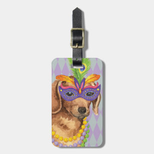 Mardi Gras Dachshund Luggage Tag