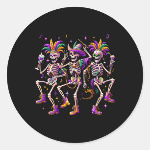 Mardi Gras Dancing Skeleton Funny Classic Round Sticker