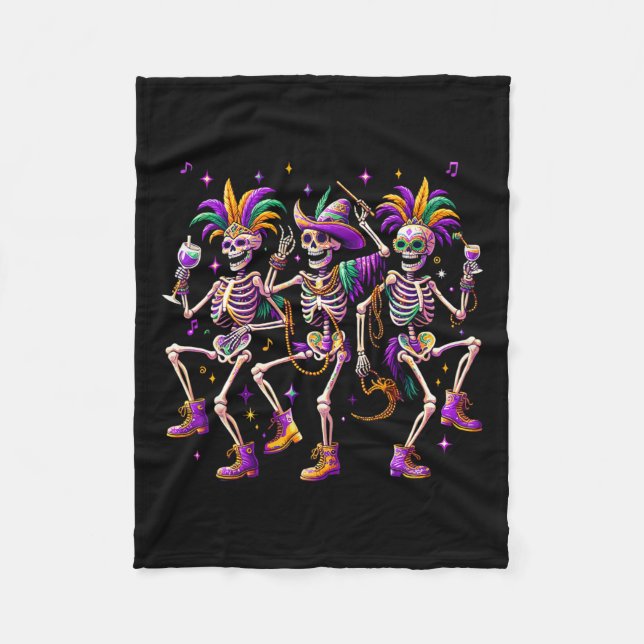 Mardi Gras Dancing Skeleton Funny  Fleece Blanket (Front)
