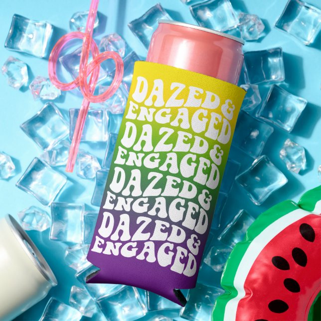 Mardi Gras Dazed Engaged Typography Design Seltzer Can Cooler (In Situ Summer)