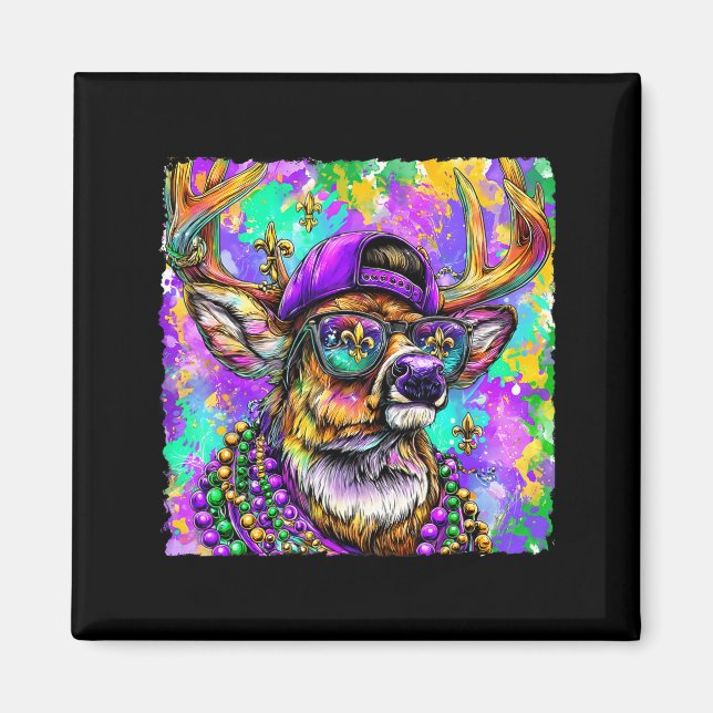Mardi Gras Deer Buck Hunting New Orleans Camo Men  Magnet (Front)