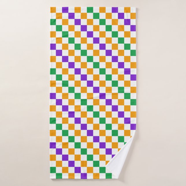 Mardi gras diagonal checkerboard pattern bath towel set (Bath Towel)
