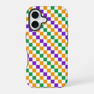 Mardi gras diagonal chequerboard pattern iPhone 16 case