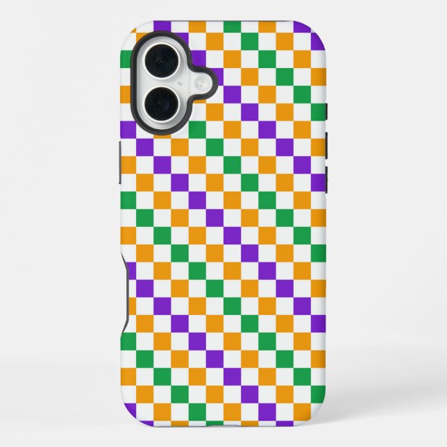 Mardi gras diagonal chequerboard pattern iPhone case (Back)