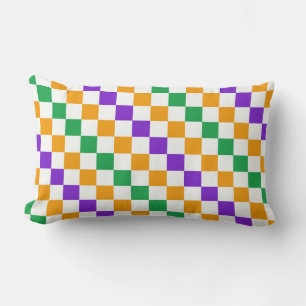 Mardi gras diagonal chequerboard pattern lumbar cushion