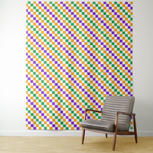 Mardi gras diagonal chequerboard pattern tapestry (In Situ)