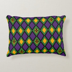 Mardi Gras Diamond Pattern With Fleur De Lis Decorative Cushion