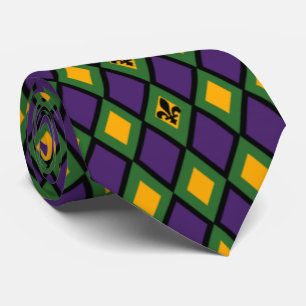 Mardi Gras Diamond Pattern With Fleur De Lis Tie