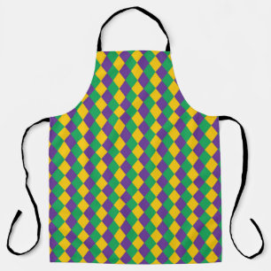 Mardi Gras Diamond Seamless Pattern. Violet, Yello Apron