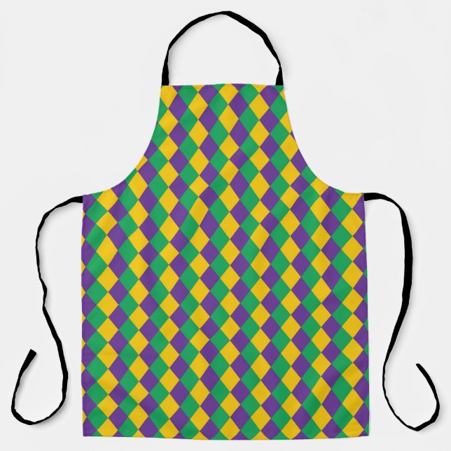 Mardi Gras Diamond Seamless Pattern. Violet, Yello Apron (Front)