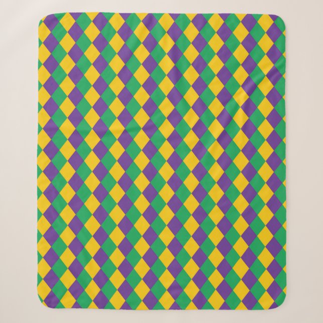 Mardi Gras Diamond Seamless Pattern. Violet, Yello Sherpa Blanket (Front)