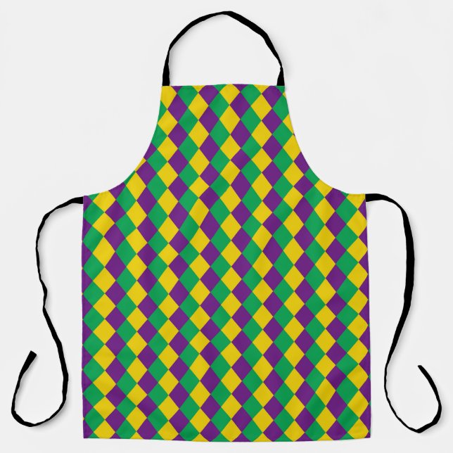 Mardi Gras Diamonds: Vibrant Festive Pattern Apron (Front)