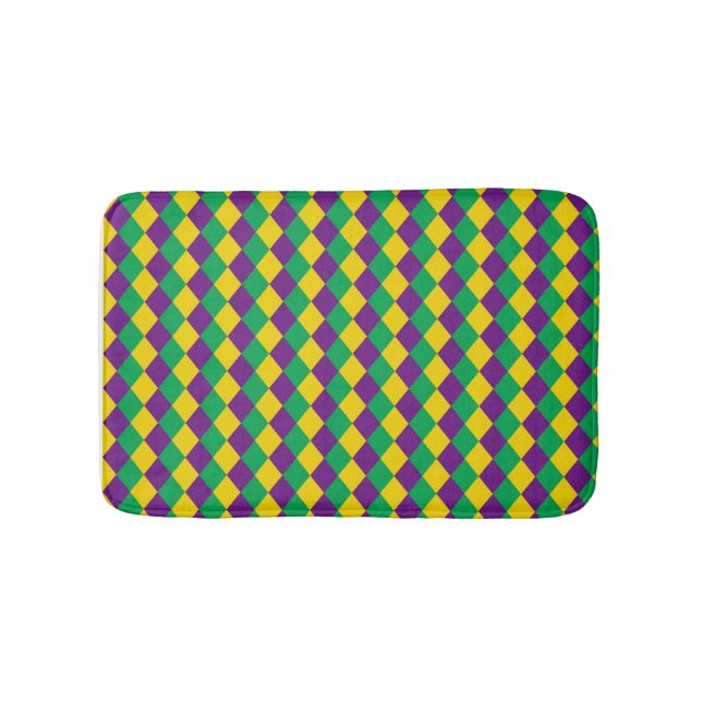 Mardi Gras Diamonds: Vibrant Festive Pattern Bath Mat (Front)