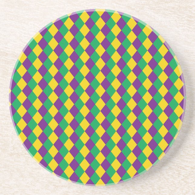 Mardi Gras Diamonds: Vibrant Festive Pattern Coaster (Front)