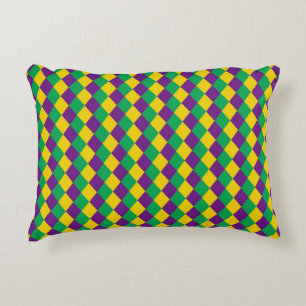 Mardi Gras Diamonds: Vibrant Festive Pattern Decorative Cushion