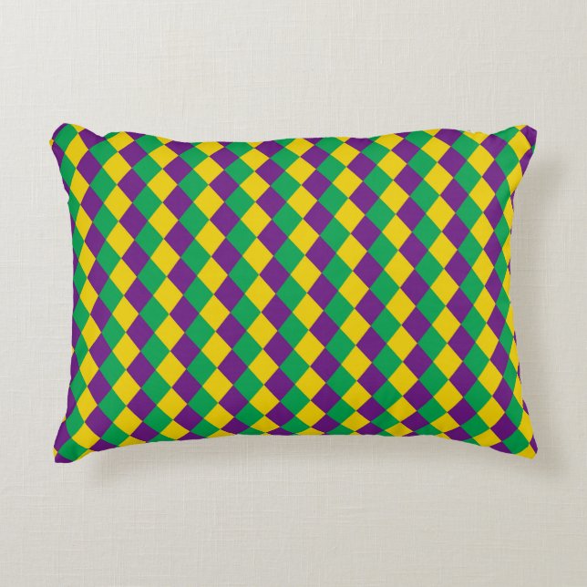 Mardi Gras Diamonds: Vibrant Festive Pattern Decorative Cushion (Front)