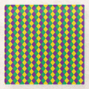 Mardi Gras Diamonds: Vibrant Festive Pattern Glass Coaster