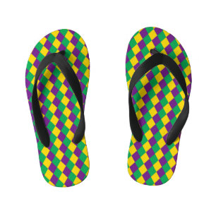 Mardi Gras Diamonds: Vibrant Festive Pattern Kid's Thongs