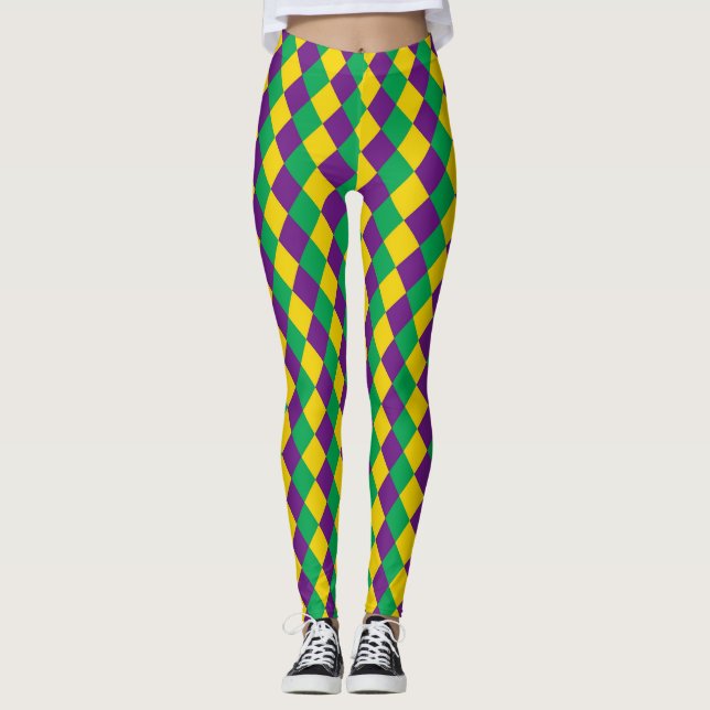 Mardi Gras Diamonds: Vibrant Festive Pattern Leggings (Front)