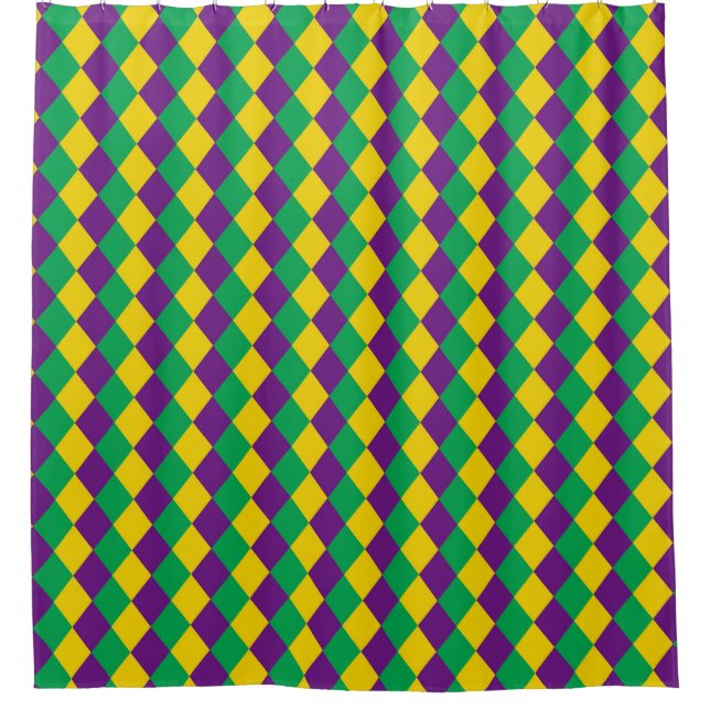 Mardi Gras Diamonds: Vibrant Festive Pattern Shower Curtain (Front)