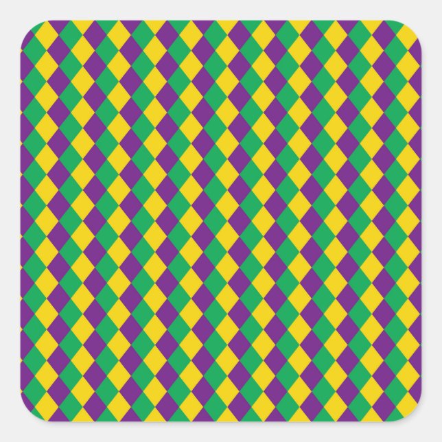 Mardi Gras Diamonds: Vibrant Festive Pattern Square Sticker (Front)