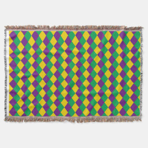 Mardi Gras Diamonds: Vibrant Festive Pattern Throw Blanket