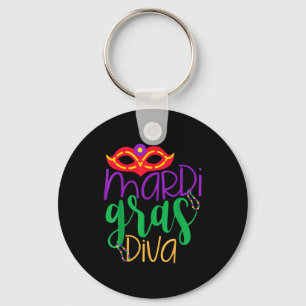 Mardi Gras Diva - Mask And Beads Design Key Ring