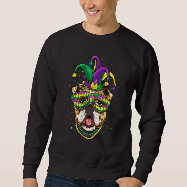 Mardi Gras Dog Carnival American Bulldog Jester Do Sweatshirt (Front)