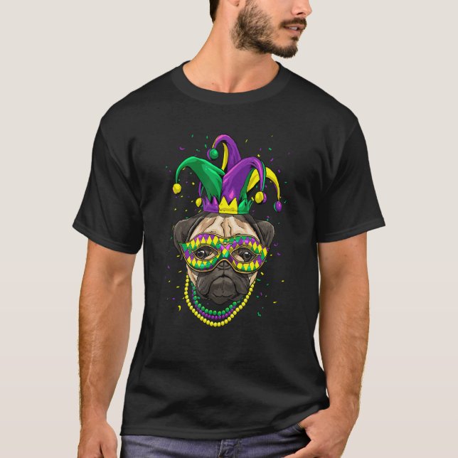 Mardi Gras Dog Carnival Pug Dog Jester Pug  Pug Mo T-Shirt (Front)