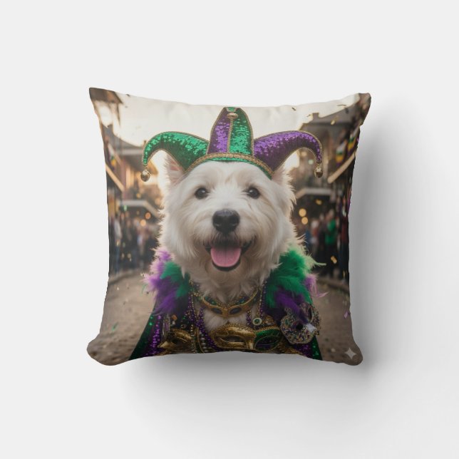 Mardi Gras Dog Jester Costume Cushion (Front)