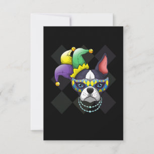 Mardi Gras Dog Shirt Funny Boston Terrier Lover RSVP Card