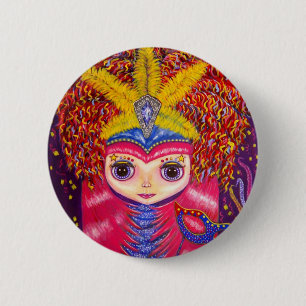 Mardi Gras Doll 6 Cm Round Badge
