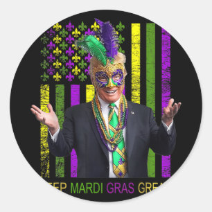 Mardi Gras Donald Trump Great Again American Flag Classic Round Sticker