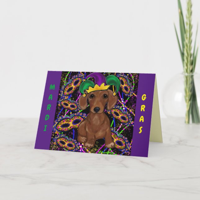 Mardi Gras Doxie Card (Front)