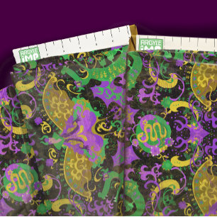 Mardi Gras Dragon, Snake, Fantasy Woman Damask Fabric