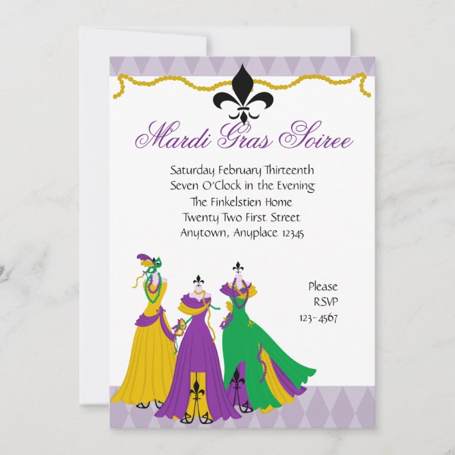 Mardi Gras Dress Shop Invitation (Front)
