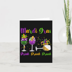 Mardi Gras Drink Drank Drunk Wine Gles Mask And Cl Card