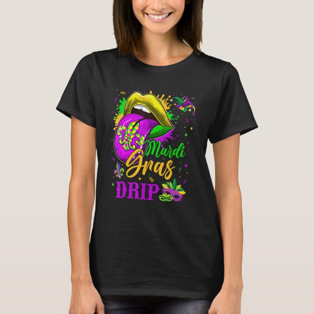Mardi Gras Drip New Orleans Louisiana Parade Costu T-Shirt (Front)