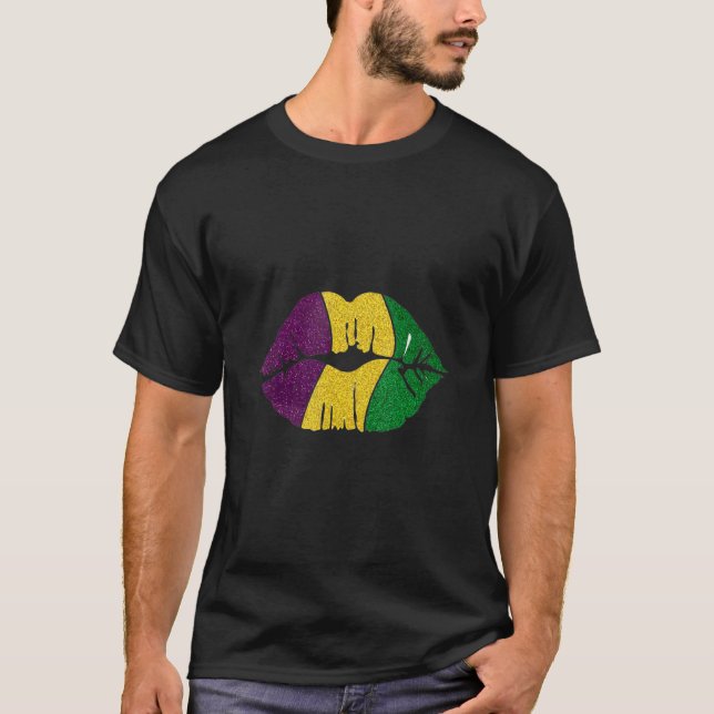 Mardi Gras Dripping Lips  Mardi Gras Drip Colours T-Shirt (Front)
