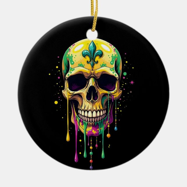  Mardi Gras Dripping Skull New Orleans Carnival   Ceramic Ornament (Front)