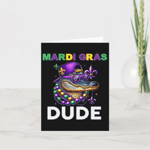 Mardi Gras Dude Alligator Mardigator Crocodile Kid Card