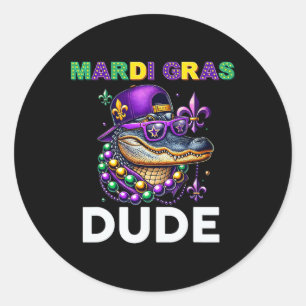 Mardi Gras Dude Alligator Mardigator Crocodile Kid Classic Round Sticker
