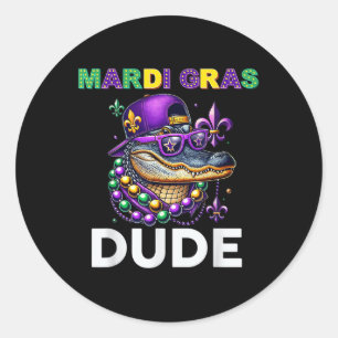 Mardi Gras Dude Alligator Mardigator Crocodile Kid Classic Round Sticker