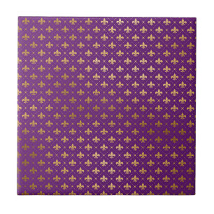 Mardi Gras Elegant Golden Fleur De Lis Squares Ceramic Tile