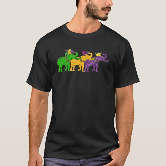 Mardi Gras Elephant Beads Festival Animals Jester  T-Shirt (Front)