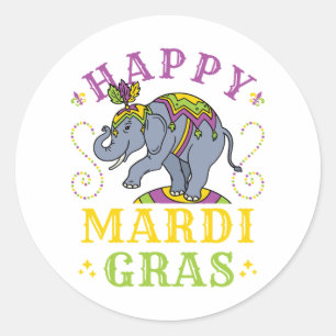 Mardi Gras Elephant Carnival Classic Round Sticker