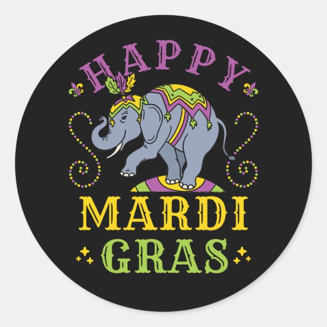 Mardi Gras Elephant Carnival Classic Round Sticker (Front)
